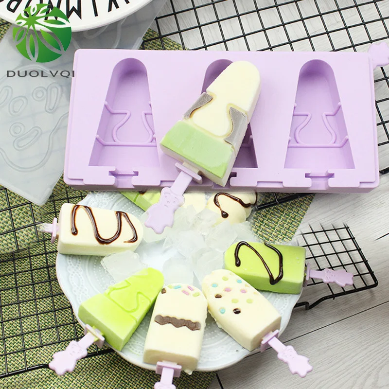 

Duolvqi DIY Ice Cream Mold With lid and Stick Silicone Ice Cubes Tray Frozen Popsicle Molds Kitchen Bar Tools