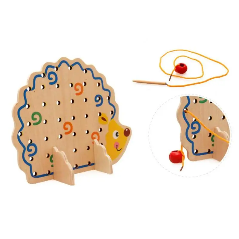 Wooden Fruits Lacing Stringing Beads Toys Hedgehog Fruit String Beads Board Early Learning Education Toys for Kids Gifts