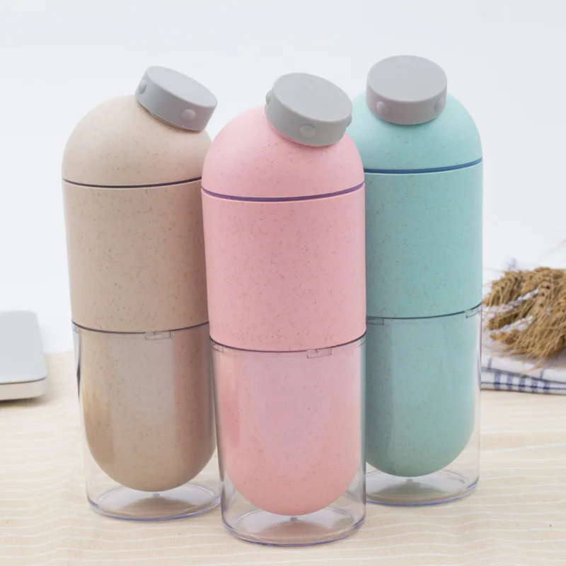 

Creative Capsule Shape Multi-Function Water Bottle Wheat Straw Korean Style Portable Students Adults Sports Water Bottle