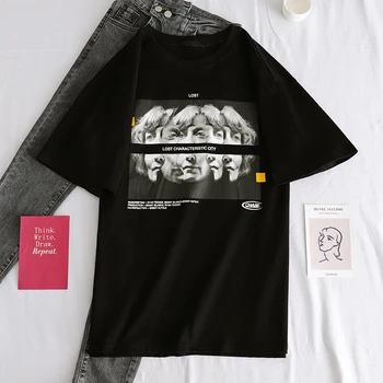 

Women T-shirts Ulzznag character print short Sleeve Summer Korean Loose O-Neck Unisex Hip Hop Streetwear basic black Tshirt Tops
