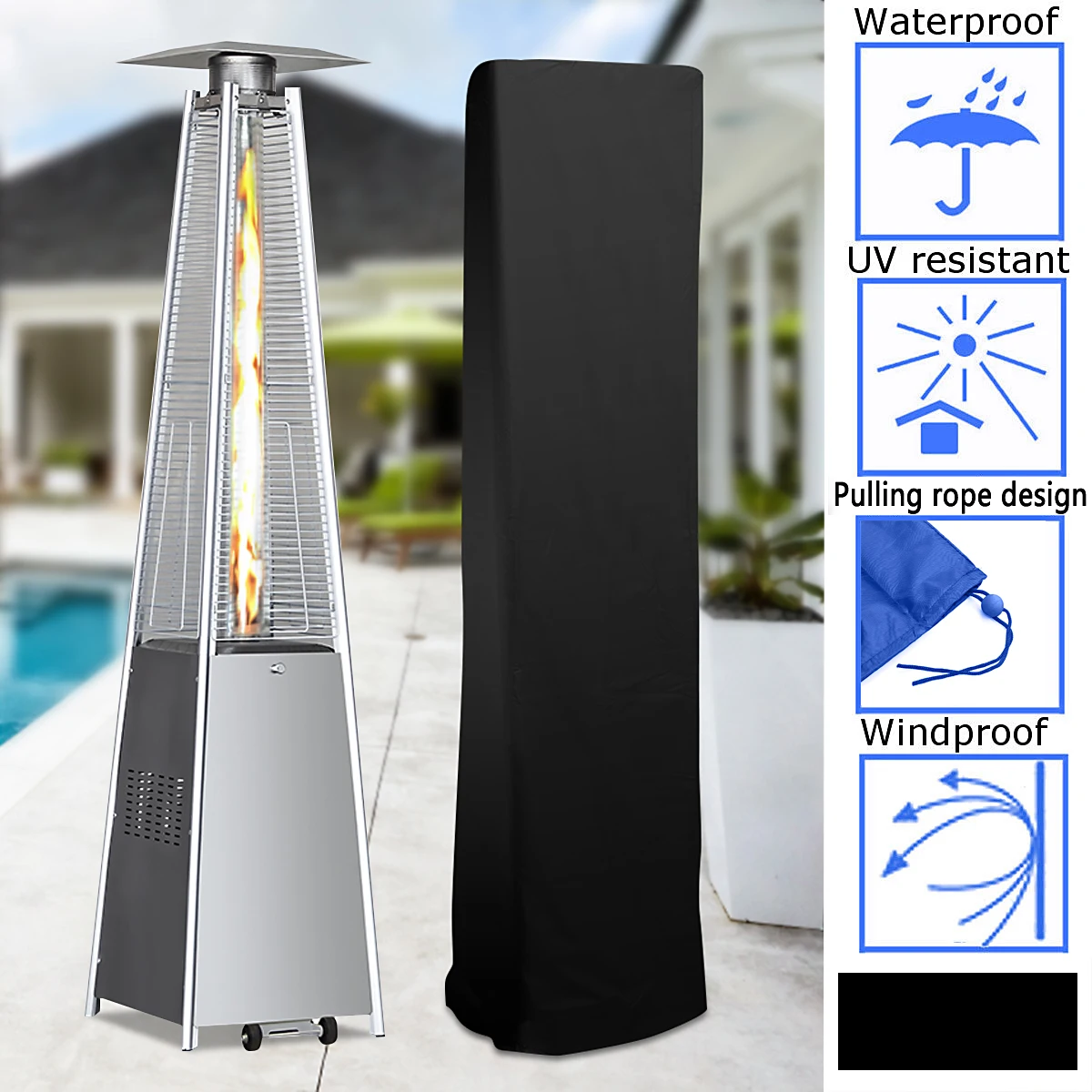 

Outdoor 220cm Height Rain Waterproof Heater Cover Protector Backyard Garden Patio Heater Dust All-Purpose Cover