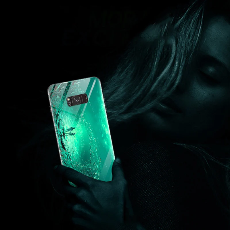 BFOLLOW Luminous Case for Samsung Galaxy S9 / S9 Plus / S8 / S8 Plus / Note 8 9 Tempered Glass Back Hard Cover