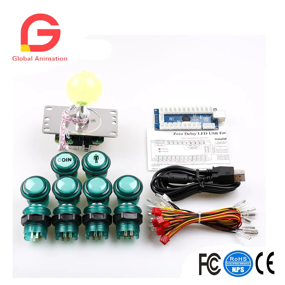 

LED Arcade DIY Parts 1x Zero Delay USB Encoder + 1x 8 Way Joystick + 10x LED Illuminated Push Buttons For Mame Jamma Arcade Proj