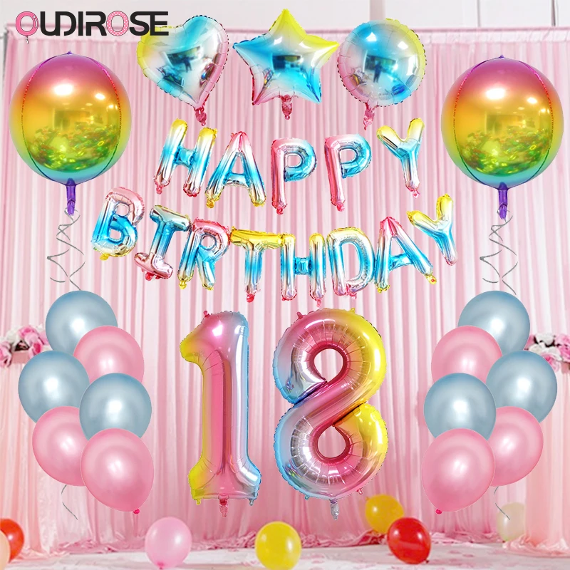 

40inch Rainbow Gradient Number Foil Mix Balloons Set Birthday Party Decoration Baby Shower Boy/Girl Heart Balloons Supplies glob