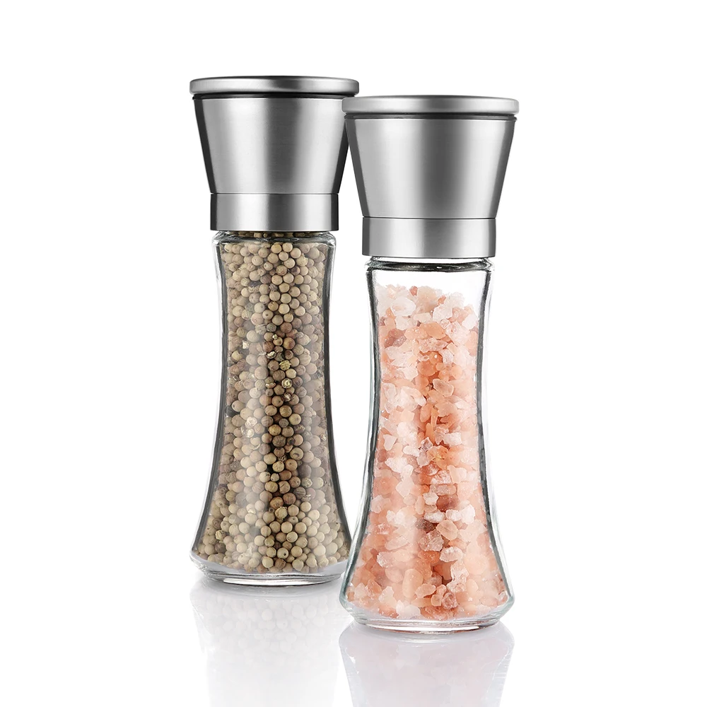2pcs Stainless Steel Salt Pepper Mill Grinder Glass Bottle ...