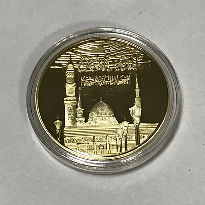 1 шт., знак Саудовской Аравии I Allah, бисмилла, Арабская мусульманская мечеть, 24 K, настоящая позолоченная сувенирная декоративная монета