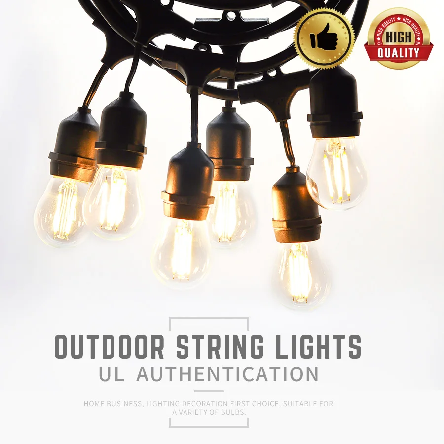 

LED Outdoor E27 Bulb String Lights Waterproof Light 15*2W Bulbs Garden Lamp Party Picnic Wedding Lighting 48FT Holiday Decor
