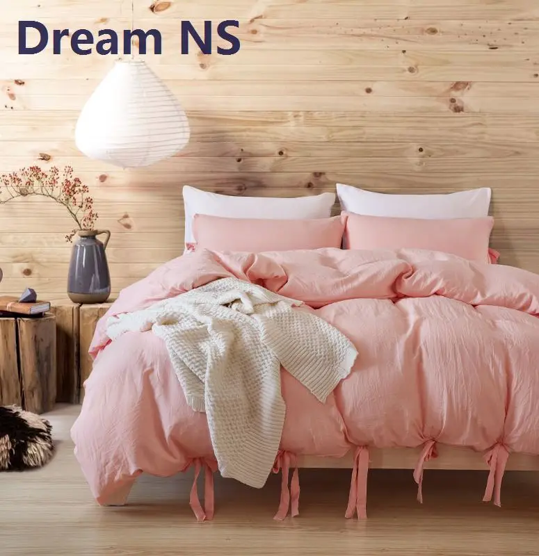 AHSNME, стираное хлопковое постельное белье для девочек, розовый комплект постельного белья, индивидуальный, США, Великобритания, одиночное, двойное постельное белье с ленточным узлом, мягкие комплекты постельного белья - Цвет: 7