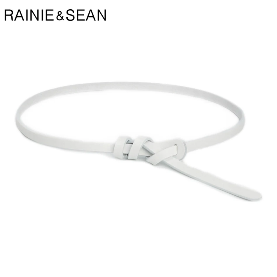 RAINIE SEAN белые тонкие ремни для женщин пояс с узлом для платья из натуральной кожи самозавязывающийся тонкий элегантный женский пояс из воловьей кожи