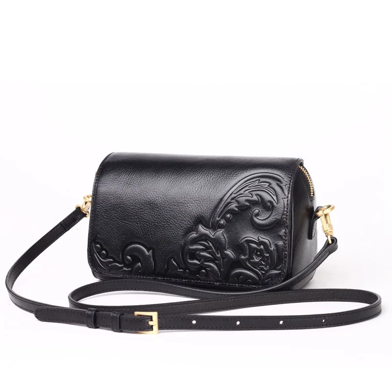 

6518-D New Fashion top layer cowhide Leather handbag Ladies Crossbody Bag Retro Embossing Women's messenger bag