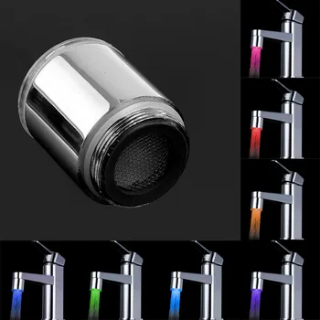

Colorful Luminous Faucet With Adapter LED Water Faucet Stream Light Anti-splash Water-saving Tap Bathroom Temperature Recogn #J1