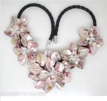 

Hot sale new Style >>>>>Beautiful Pink pearl shell mother of crystal pearl flower pendant necklace