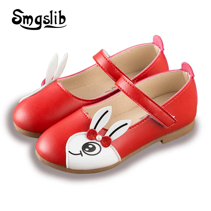 kids girls shoes spring Cartoon rabbit leather shoes 2018 princess wedding dress party Dance flats baby