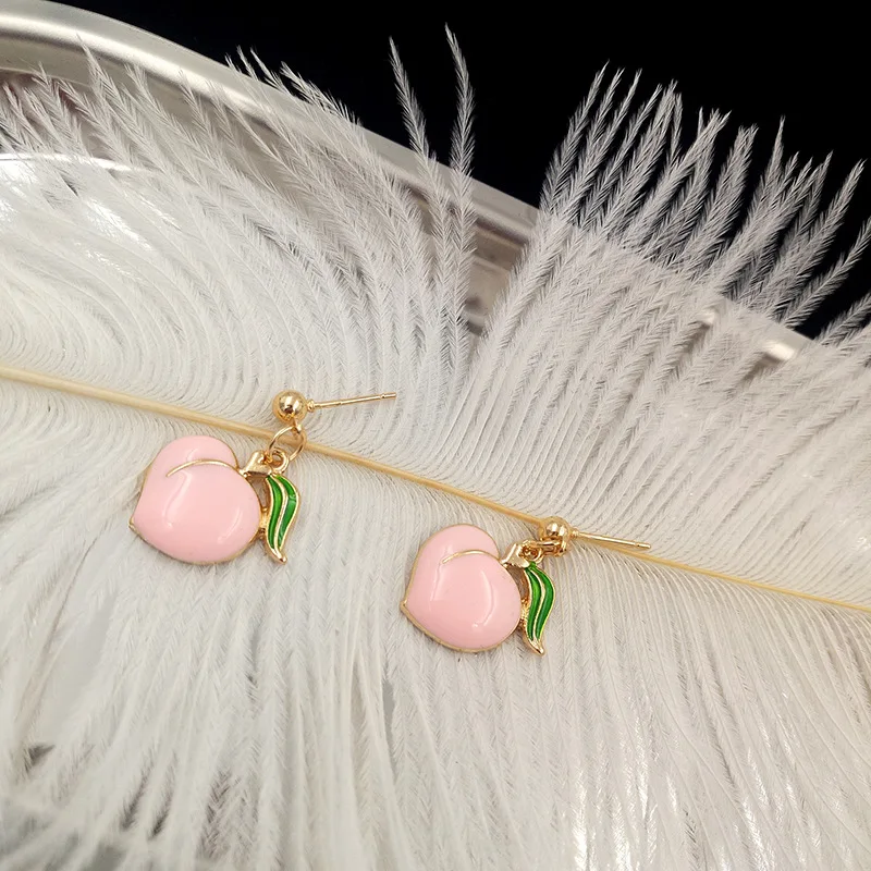 Модные ювелирные изделия Аксессуары Металлическая эмаль розовые серьги в форме персика для женщин