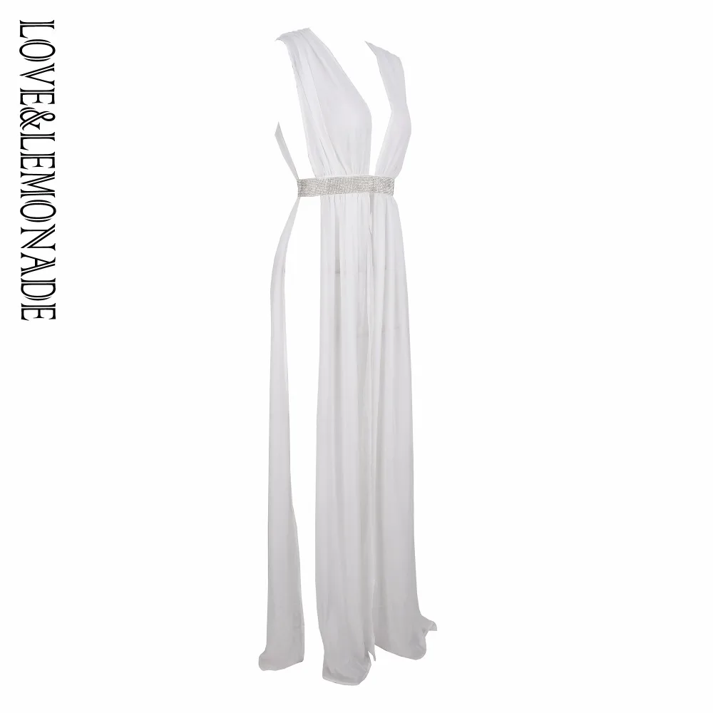 Love& Lemonade белое шифоновое пляжное платье с глубоким v-образным вырезом и открытой спиной LM0913