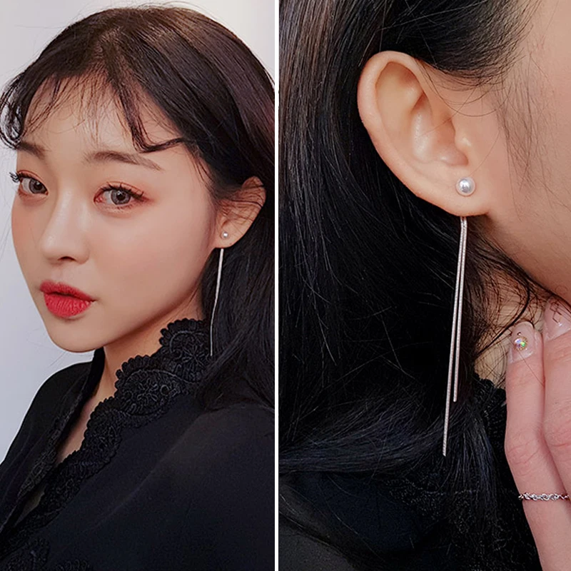 

Trendy Elegant Created Big Simulated Pearl Long Earrings Tassels Statement Drop Earrings Simple Jewelry For Wedding Party Gift