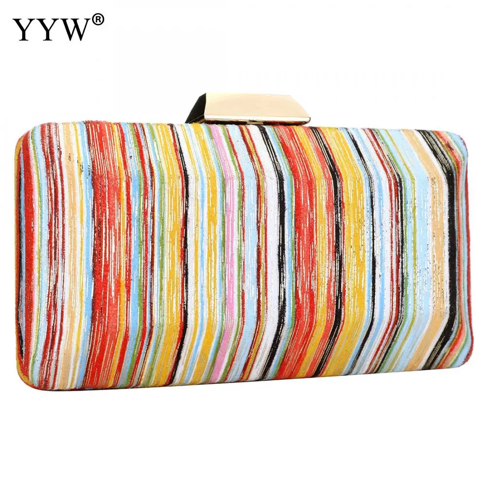 

New Arrival Zinc Alloy Clutch Bag With Chain Contrast Color Striped Evening Clutch Bags For Women 2018 Leather Crossbody Bag
