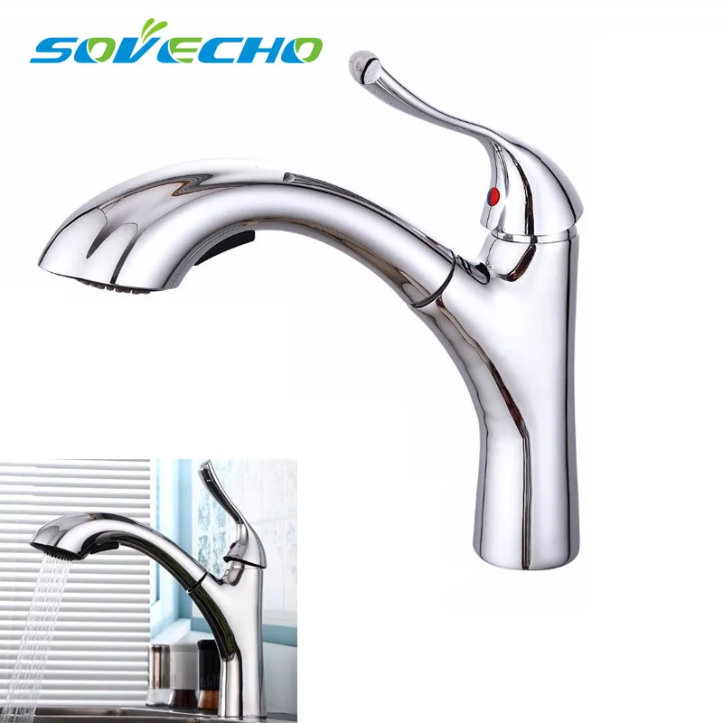 

Chrome color Pull Out Kitchen Faucet Hot and Cold Water 360 Rotate Kitchen Sink Taps Stream Sprayer 2 function Spout TL048