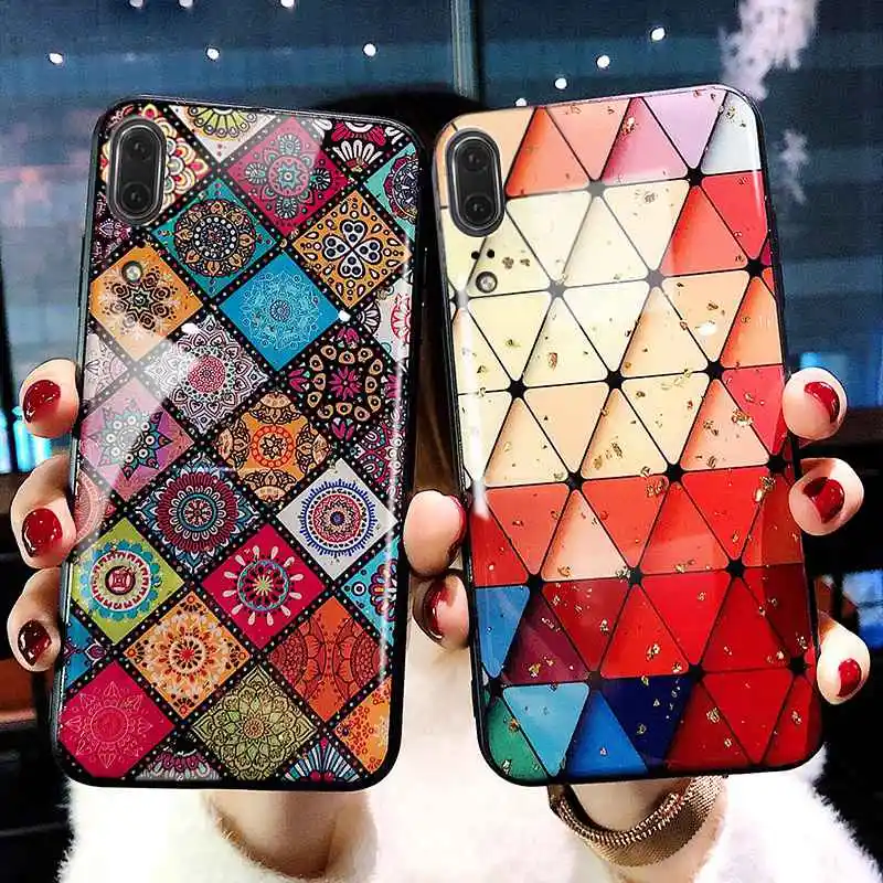 

Glitter Gold Foil Grid Flower Epoxy Case For Huawei Mate 20 Pro 20X 10 Pro P20 P30 Pro Lite P10 Plus Honor 10 V20 V10 Nova 3 4