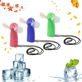 

Portable Handheld Cooling Fan Colorful LED Mini Light Battery Power With Strap