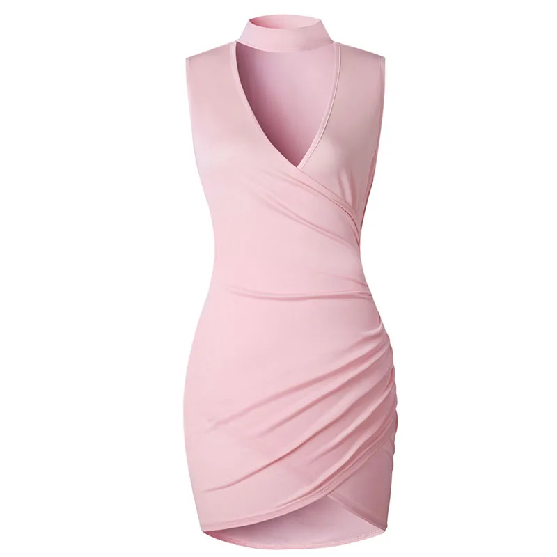 New Women V Neck Bodycon Mini Dress Sleeveless Summer Party Cocktail Short Dress