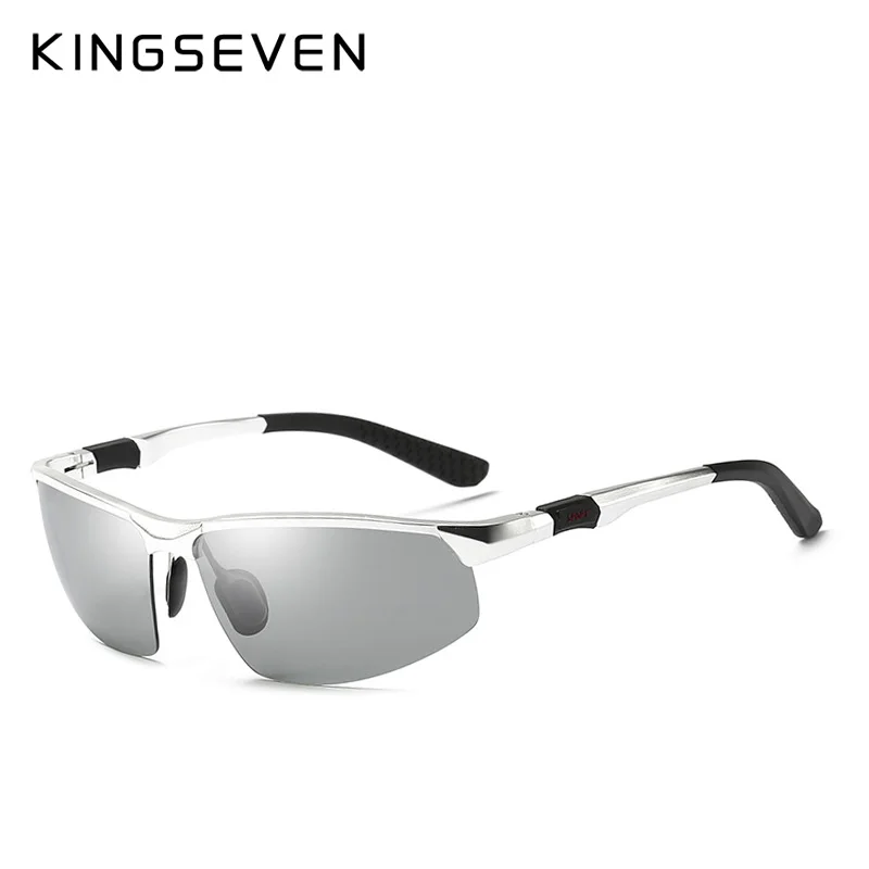 KINGSEVEN,, поляризационные солнцезащитные очки, мужские, поляризационные, хамелеон, очки для дневного и ночного вождения, антибликовые очки, Gafas - Цвет линз: silver