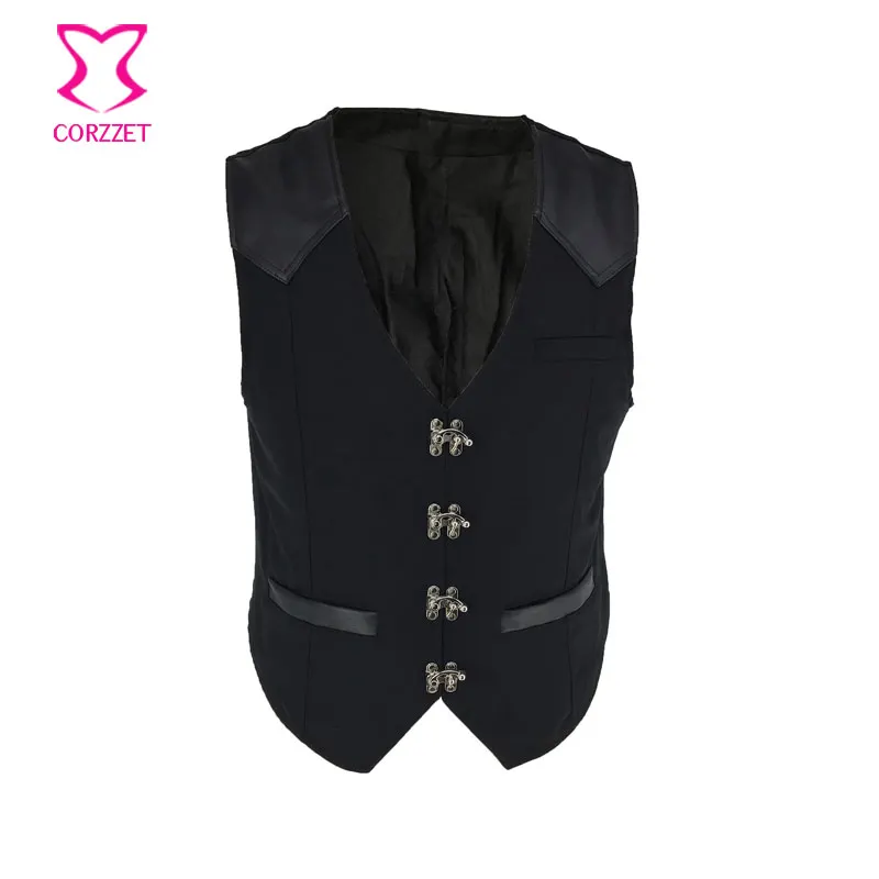 

Black V Neck Sleeveless Steampunk Waistcoat Gothic Jacket Vintage Vest Victorian Coat Men Medieval Gentleman Cosplay Clothing