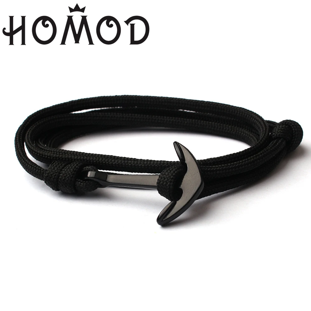 

HOMOD Fashion Black Anchor Bracelet Men's Charm Survival Rope Chain Leather Bracelet Men And Women Jewelry Hight Quality