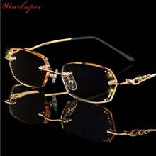 WEARKAPER, Анти-усталость, алмазная оправа, модные женские очки без рамки для чтения, женские металлические очки с коробкой
