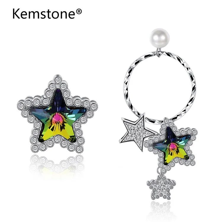 

Kemstone Fashion Sterling Sliver Earrings Elegant Crystal Irregular Stars Hoop Earrings for Women Engagement Jewelry