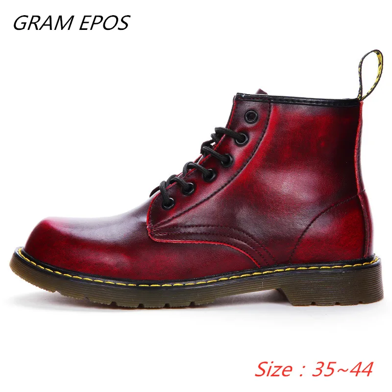 Обувь унисекс в британском байкерском стиле; сезон осень-зима; мужские ботинки из воловьей кожи; зимние теплые плюшевые ботильоны; обувь для езды; большой размер 47 - Цвет: Red-Style1