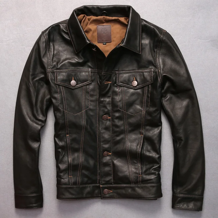 Hot Product turn-down collar genuine goat leather clothing short suede leather rider jacket male sports casual motorcycle leather clothing
