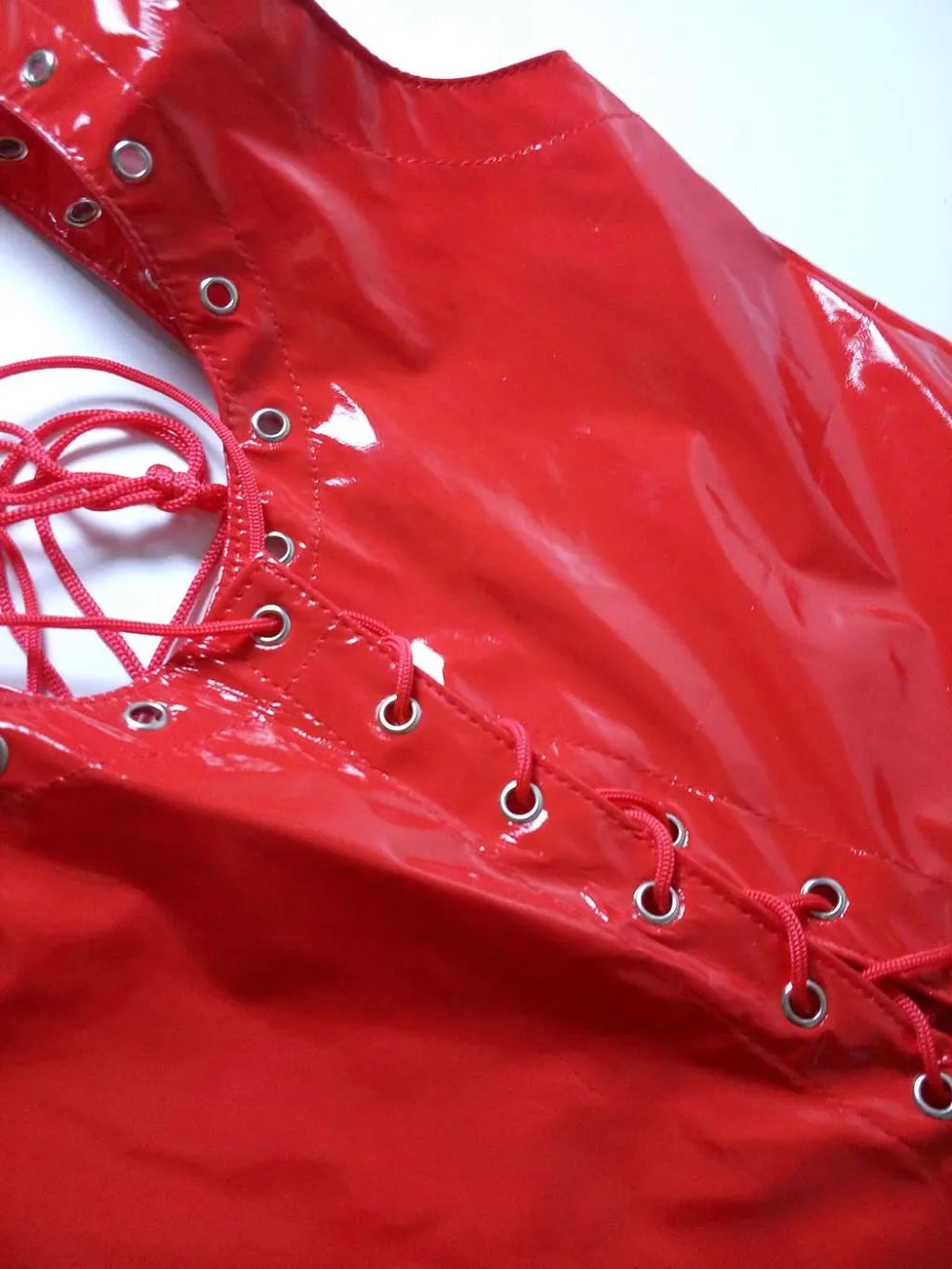 Женское горячее сексуальное из красного ПВХ виниловое блестящее мокрое платье спереди и сзади на шнуровке мини-платье для женщин любовница Фетиш Клубная одежда костюм для вечеринки