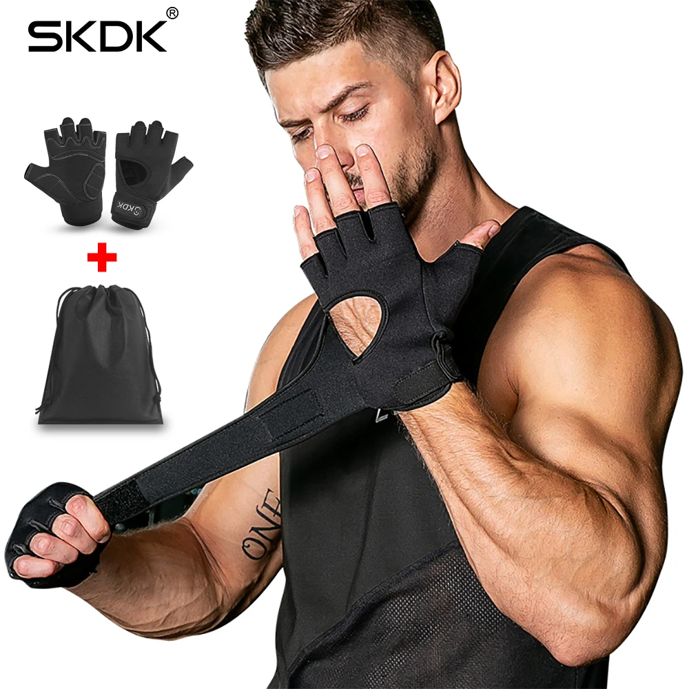 SKDK Super Fiber Widening Wristband Breathable Gym font b Fitness b font Gloves Crossfit Weight Lifting