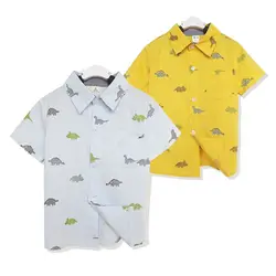 2019 Новое поступление, хлопковая рубашка с короткими рукавами детская одежда рубашки для мальчиков с динозавром униформа, одежда для