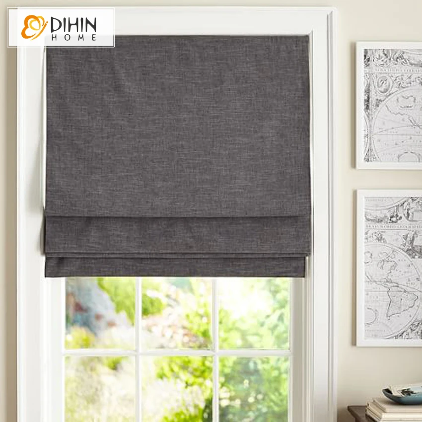

High Quality Cotton/Linen Pure Grey Color Customized Roman Shade Roman Blinds For Living Room