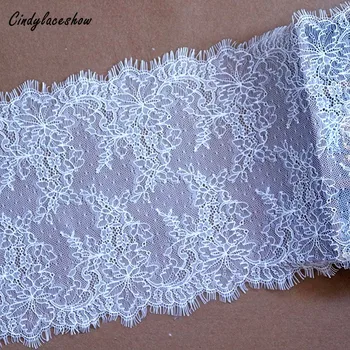 

3 Meter/Lot 23.5cm Width White Eyelashes Lace Trimmings Fabric Flower DIY Crafts Wedding Dress Clothing Bra Handmade lace Trim