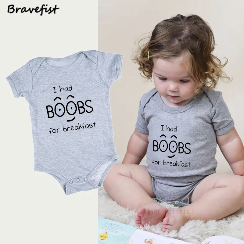 Милые Детские Боди для детей от 0 до 24 месяцев, летняя детская одежда, детские комбинезоны с надписью «I Had Boobs For Breakfast», детская одежда