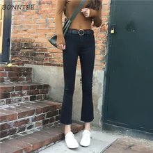 Джинсы Женские однотонные простые универсальные повседневные расклешенные брюки в Корейском стиле для отдыха женские мягкие высококачественные модные элегантные женские на молнии