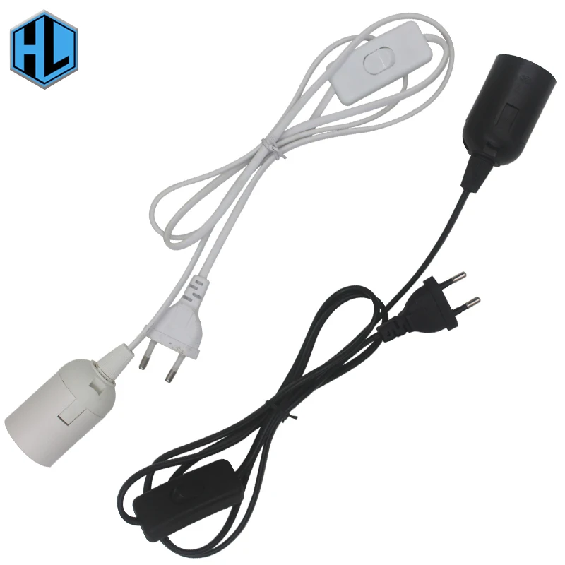 

E27 Lamp Holder with Cord and On/Off Switch EU Plug 1.8m Wire White/Black for led bulb e27