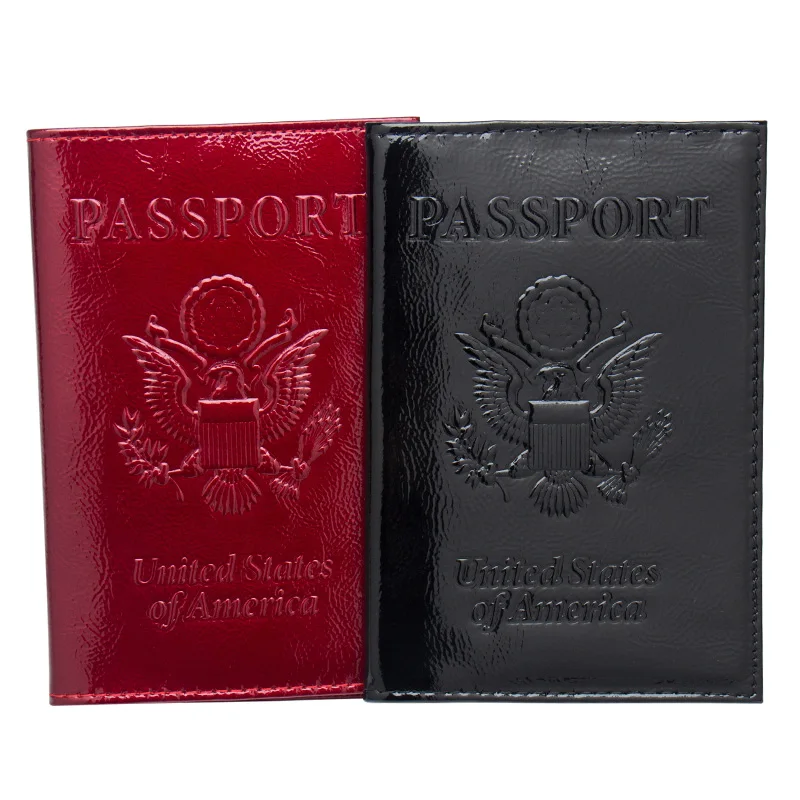 

USA Double-headed eagle convenient Oil Genuine leather Passport Holder embossing Business Card Passport Cover with travel