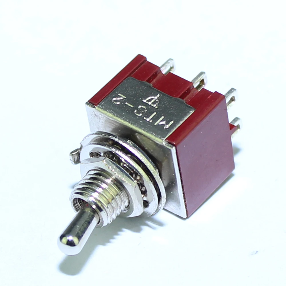 100PCS MTS-202-C1 6A Toggle Switch 6MM 3A 250VAC 6A 125VAC 6P DPDT ON ON Latching Miniature Toggle Switch With Solder Pin