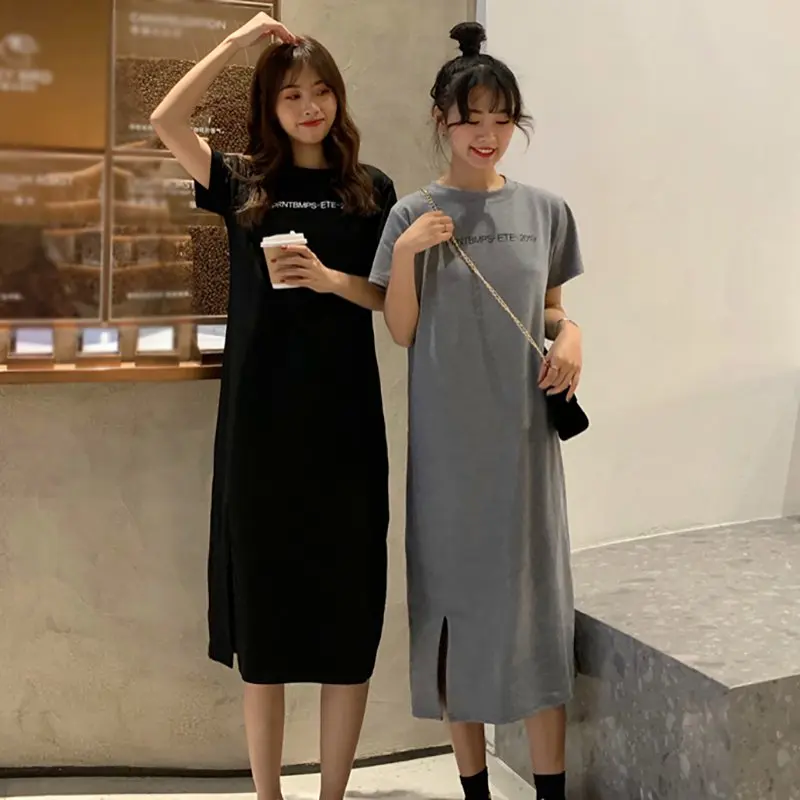 

Women's Shirt Dresses Vestidos 2019 Fashion Streetwear Letters Print Short Sleeve Dresses Casual Loose Clothes Women Dress