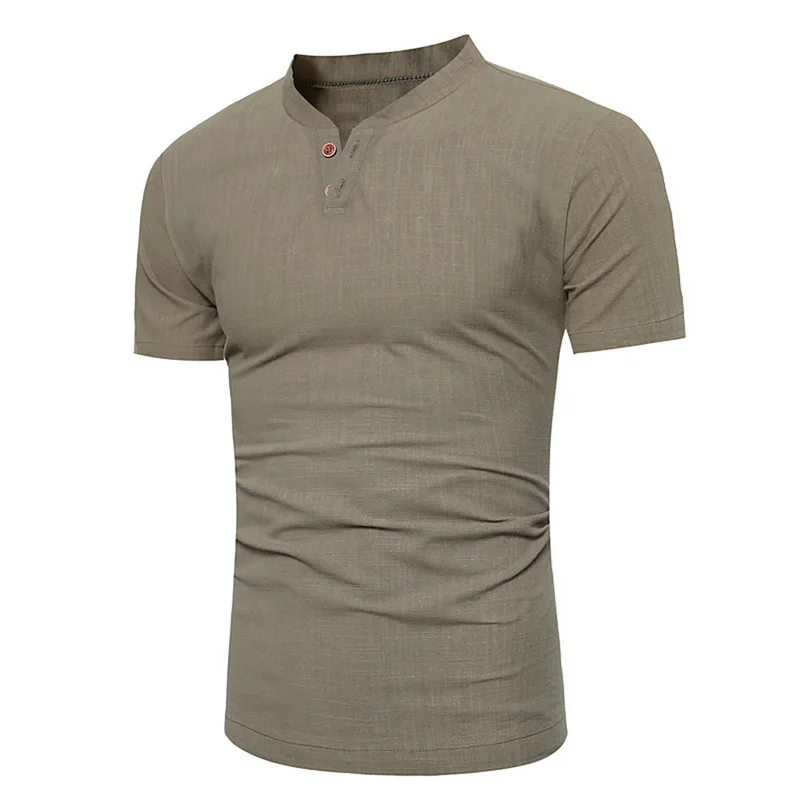 

LAAMEI Short Sleeve Tee Tops Men Casual Slim Fit Short Sleeve V Neck T-shirt Fashion Men Classic Button Summer Men Top