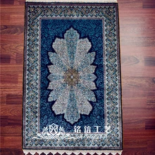 2'x3' ручная завязанная индейка синий шелковый ковер декорация комнаты коврик для молитвы
