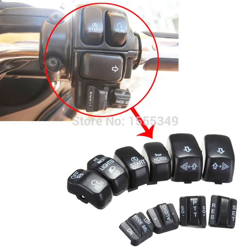 

ABS Plastic Black 10 caps Hand Control Switch Housing Buttons Cap For Harley Softail Dyna FLHTC 883 XL1200