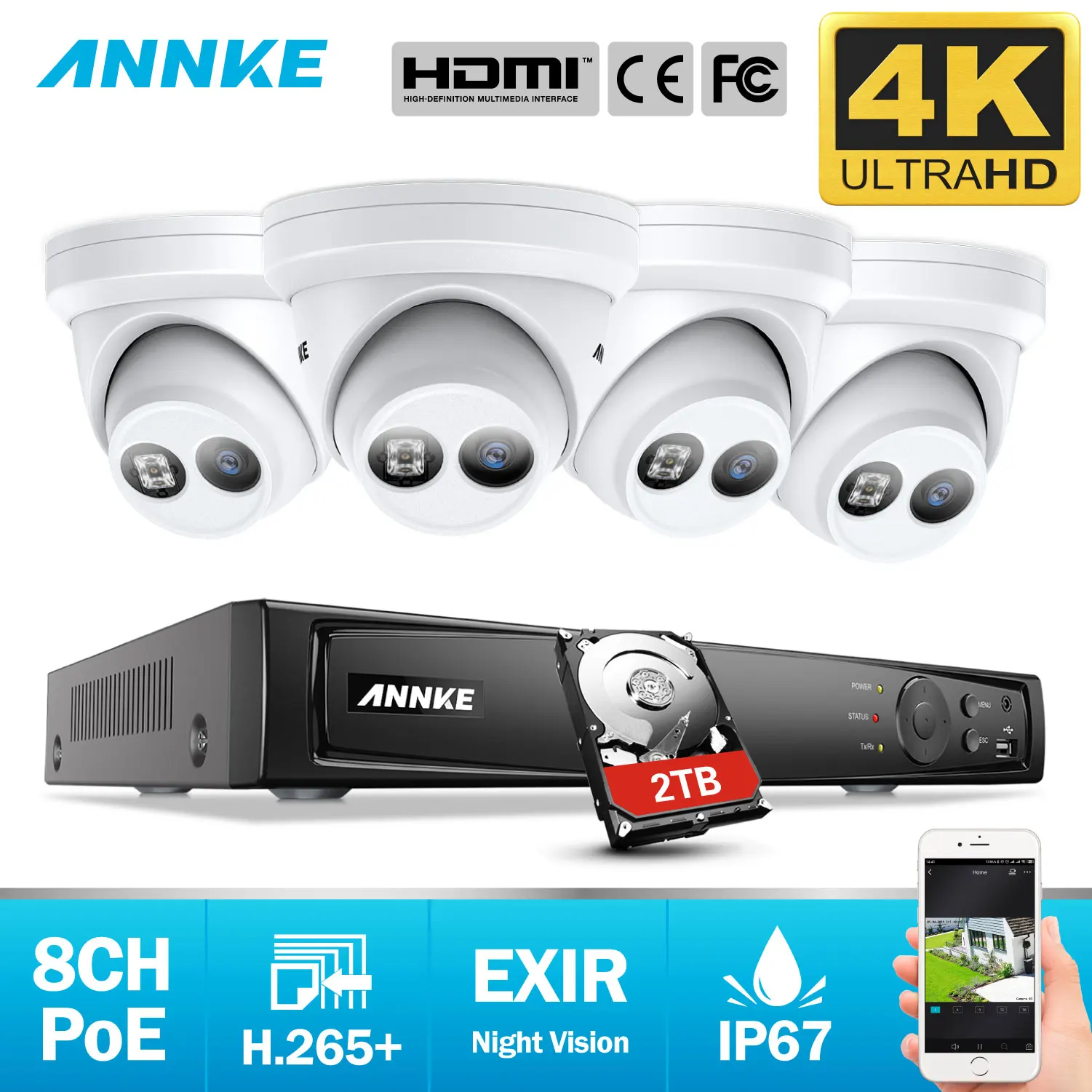 ANNKE 8CH 4K Ultra HD POE Network Video Security System 8MP H.265+ NVR With 4pcs 8MP Weatherproof IP Camera CCTV Security Kit ANNKE 8CH 4K Ultra HD POE Network Video Security System 8MP H.265+ NVR With 4pcs 8MP Weatherproof IP Camera CCTV Security Kit