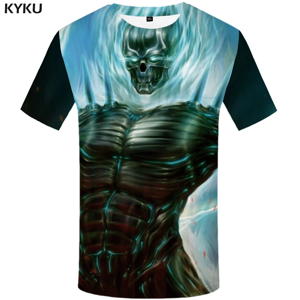 KYKU Skull Tshirt Men Black Blood T-shirt Anime Clothes Punk Rock War Print T Shirt 3d Hip Hop Mens Clothing Summer Streetwear