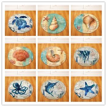 

Round Carpets for Living Room Marine life Printed Parlor Bedroom Chair Rugs Toilet Bath Decorate Non-slip Door Mat