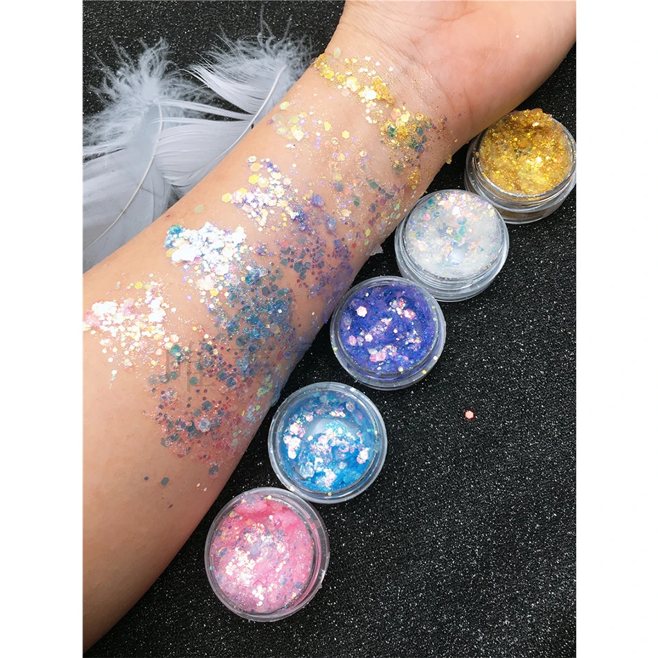 

Blingbling Light Blue Glitter Eyeshadow 5 Color Glitter Eyes Palette Monochrome Eyes Shimmer Powder Gel Makeup Tool Shin Colours